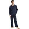 GLOBAL Pigiama Uomo 100% Cotone, Set Biancheria da Notte Lungo Traspirante | Due pezzi leggero adatto tutto l'anno, Camicia con tasche, coulisse pantalone, tessuto confortevole per il riposo notturno