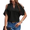 EMOTTOS Top Donna Elegante Scollo a V, Unica Maglietta Casual Allentata a 3/4 di Manica con Catena Mobile, Estate off-Shoulder Finto Chiffon Spalla Fredda Camicetta Tunica Top T-Shirt (2 Stile)