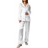SYHVGI Set pigiama da donna con bordura di piume, top a maniche lunghe con bottoni e colletto a risvolto + pantaloni, set per dormire in raso di seta, abbigliamento da casa, bianco, XL