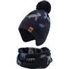 XIAOHAWANG Cappello Dinosauro Sciarpa Cappello Invernale per Bambino Ragazzo Ragazza Cappello Autunnale Riscaldante da 0 a 7 Anni (Set Dinosauro Blu Navy, 4-7 Anni)