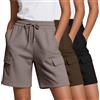 Neer Confezione da 3 Pantaloncini Cargo da Donna, in Vita Elasticizzata, con Coulisse, Lunghezza al Ginocchio, Stile Casual, con Tasche Cargo