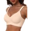HORISUN Reggiseno Senza Ferretto Donna Reggiseni Senza Cuciture Scollo a V Copertura Completa Push Up Reggiseno Comodo (Beige 3XL)