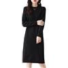 Ailaile Abito in maglia da donna in 100% lana merino, a manica lunga, girocollo, a lunghezza media, pullover, tinta unita, autunno inverno, nero, M