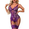 EVELIFE Set di lingerie sexy da donna in pizzo con polsini alla coscia, biancheria intima, babydoll con giarrettiera alla coscia senza calze