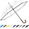 SoulRain - Grande ombrello trasparente a bolle da 122 cm, antivento, per pioggia, apertura automatica, ombrello da matrimonio per donne e uomini, bastone vintage in legno, trasparente
