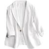 Mywinway - Blazer da donna casual, a maniche 3/4, leggero, in cotone e lino, per l'estate e la primavera, bianco, X-Large