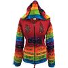 SHOPOHOLIC FASHION Giacca da Festival Hippie con Cappuccio e Toppa a Forma di Fiore con Maniche Arcobaleno da Donna, Rosso, L