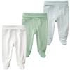 BINIDUCKLING Pantaloni a vita alta per bambini e bambine, in cotone, con piede, confezione da 3