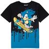 Sonic The Hedgehog Kids T-Shirt Boys Character Pattinaggio Nero Top