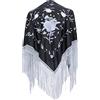 La Senorita La Señorita Foulard cintura chale manton de manila Flamenco di danza nero bianco frangia bianco