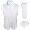 HISDERN Gilet da sposa bianco per gilet Paisley da uomo Cravatta jacquard Fazzoletto da taschino Fazzoletto da cerimonia nuziale Set completo di gilet da lavoro M