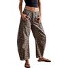 EZAPINE Jeans da Donna leopardati Casual a Gamba Larga Panst Y2k Boyfriend Vita Media Jeans alla Caviglia, Marrone, XL
