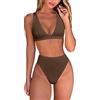 Fatty Tiger, Bikini da Donna a Vita Alta, Perizoma Sexy Brasiliano a Triangolo, Top a Scollo a V Profondo, Costumi da Bagno a Due Pezzi, Marrone, M