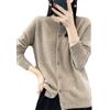 OWEIEYEU Maglione da donna in lana merino, casual, leggero, lavorato a maglia, girocollo, maniche lunghe, cardigan, Marrone e grigio., L