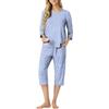 PrinStory Pigiama da donna con scollo rotondo, maniche a 3/4, set da notte con tasche, Spot blu, M