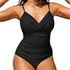 SUGSHYN Costume Intero Donna Scollo a V Curvy Costumi da Bagno Contenitivo Intero Modellante Un Pezzo Monokini Mare Piscina Spiaggia Imbottito Costumi Interi Elegante(Nero,M)