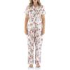 Magnolia Lounge Pigiama da donna lungo con top a maniche corte e abbottonatura, 100% raso di cotone, traspirante, certificato Oeko-Tex, loungewear in due pezzi, floreale rosa, XL