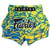 Fairtex - Pantaloncini da Boxe, Taglio Slim Muay Thai | Tessuto satinato di alta qualità con grafica tematica personalizzata. La vita elastica con coulisse offre una vestibilità