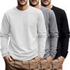Ficerd Confezione da 3 Magliette da Uomo Taglie Forti, T-Shirt a Maniche Lunghe in Cotone, Scollo Rotondo e Top Oversize(Nero, Bianco, Grigio Chiaro,XL)