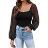 Timuspo Camicette da donna in rete a maniche lunghe, con maniche a sbuffo, a pois, a costine, vestibilità aderente, leggera, casual