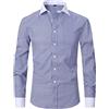 ATOFY Camicia da uomo a maniche francesi con colletto button down, modello slim fit, formale e da lavoro, con gemelli casual a righe (Blu, S)