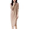Ailaile Abito in maglia in 100% lana merino da donna, a manica lunga, con scollo a O, a metà lunghezza, pullover, girocollo, autunno inverno, Cammello, M