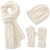 Villand 3 Pezzi Cappelli Sciarpa con Guanti Touchscreen per Uomini e Donne, Set Unisex per il Freddo con Foderato in Pile e Borsa Regalo (Bianco)