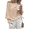 Zenlonr Maglioni Autunnali da Donna 2023 Pullover in Maglia Casual a Maniche Lunghe a Pipistrello Allentati con Spalle Scoperte, Beige Tinta Unita., S