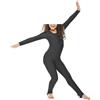 R&N FASHIONS - Body da ragazza in nylon lucido a maniche lunghe - Tutina integrale - Leotard - Abbigliamento da performance - Vestibilità comoda - Perfetto per danza, balletto, ginnastica, Nero , 7