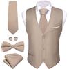 Barry.Wang Gilet Formale da Uomo per Business Slim Fit Casual Tinta Unita Set con Cravatta e Papillon per Matrimoni e Feste, Kaki chiaro., XL