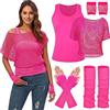 WILDPARTY Vestiti Anni 80, Maglia Rete Donna, Magliette Fluo Top Canotta Donna Estiva, Guanti da Gamba, Guanti di Rete, anni '80 Accessori, Costumi di Rete Degli Shirt Neon