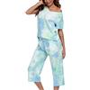 ENJOYNIGHT Pigiama da Donna in Cotone, Set Estivo, a Maniche Corte, con Camicia e Pantaloni Capri Lunghi 3/4, Biancheria da Notte, 3XL
