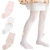 MFDYMYGS Confezione da 3 Collant per Bambini, Collant per Bambine con Fiocco in Nastro Calze Leggings per Bambini in Cotone Traspirante a Rete per 0-12 Anni, 1-2 Years