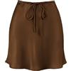 Yewanka Minigonna da donna in raso con coulisse, vita alta, gonna corta in seta, Marrone, Small