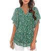 Vafoly Camicia da donna, elegante, a maniche corte, estiva, con scollo a V, in rete, con fiori, a doppio strato, L