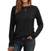 Cuptacc Maglietta Donna Felpa Collo Rotondo Top con Pieghe Camicia a Maniche Lunghe Elegante Nero, Taglia Piccola S 36