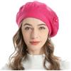 ZLYC Berretto da Donna Francese, Berretto Reversibile in Cashmere Tinta Unita Mosaico Berretto Caldo per Ragazze, Flower Hot Pink, Taglia Unica