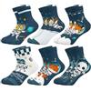 Queenshin 6 Paia di Calze Ragazzo Calzini Bambino con Tema Divertente Dell'astronauta Animale Calzini Corti Regalo Morbido in 9-14 Anni Taglia 32-38