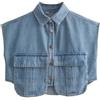 Perbai Camicia corta da donna con bottoni, colletto estivo, senza maniche, in denim con tasche, Azzurro, L