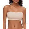 WOWENY Reggiseno Senza Spalline Push up Senza Ferretto, Reggiseno Senza Spalline, Reggiseno a Fascia, Taglie Forti, Non-Slip Bralette, Reggiseno Senza Cuciture, Tubo Superiore, Beige., S
