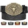 Kicoroiny Cinture western in pelle per donna e uomo, cowboy cowgirl cintura country con incisione floreale, fibbia decorazione toro, cintura per jeans, donna uomo regali di compleanno, Confezione da 1 - nero