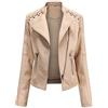Yynuda, Giacca da motociclista da donna in ecopelle, elegante, con cerniera, classica, corta, Beige, L