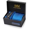 Massi Morino Cravatta con Fazzoletto da Taschino Set Uomo incl. Gemelli, Fermacravatta e Confezione Regalo - Set Cravatta Uomo per Matrimonio