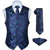 HISDERN Set di gilet e cravatta jacquard floreali classici da uomo in paisley floreale e tasca quadrata