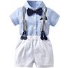 Volunboy Bimbo Neonato Completini e Coordinati Gentiluomo, Fiocco Camicia e Bretelle Pantalocini(Blu,12-18 mesi,Taglia 80)