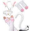 SIROLISA Guanti 3D in silicone a forma di zampa di gatto con orecchie di gatto e coda di gatto, calzini alti, per donne e ragazze, per Halloween, Natale, cosplay