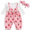 Loalirando Neonata Neonata Vestiti Un Pezzo Pagliaccetto Fragola Stampato Manica Lunga Velluto A Coste Bubble Tuta con Fascia Carino Autunno Inverno
