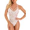 EVELIFE Body Donna Sexy Pizzo Collo Profondo V Babydoll Uno Pezzo Biancheria Intima da Notte Trasparente Lingerie Completi Intimi（Bianco, XXL）
