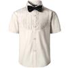 JOGAL Camicia da smoking plissettata per bambini a maniche corte, Beige, 8