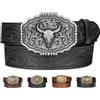 Kicoroiny Cinture western in pelle per donna e uomo, cowboy cowgirl cintura country con incisione floreale, fibbia decorazione toro, cintura per jeans, donna uomo regali di compleanno, Cintura Nera/Fibbia Toro